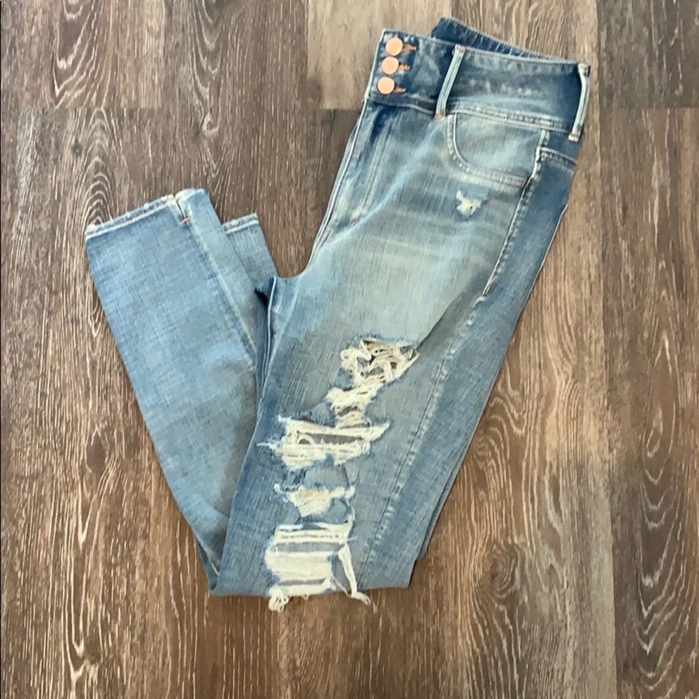 High waisted distressed denim